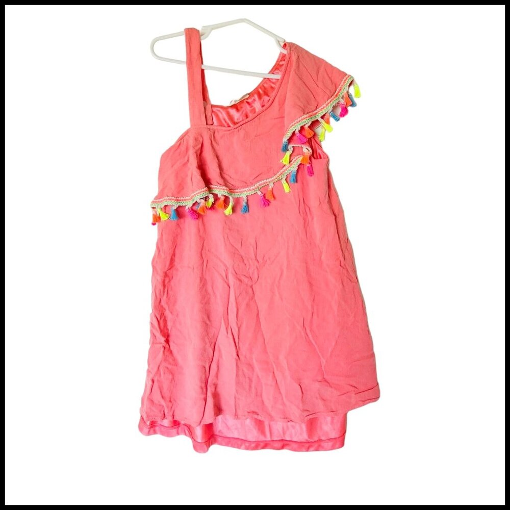 Hannah Banana Girls Coral Pink Ruffled Sundress Dress Tassels Size 12 Lined
